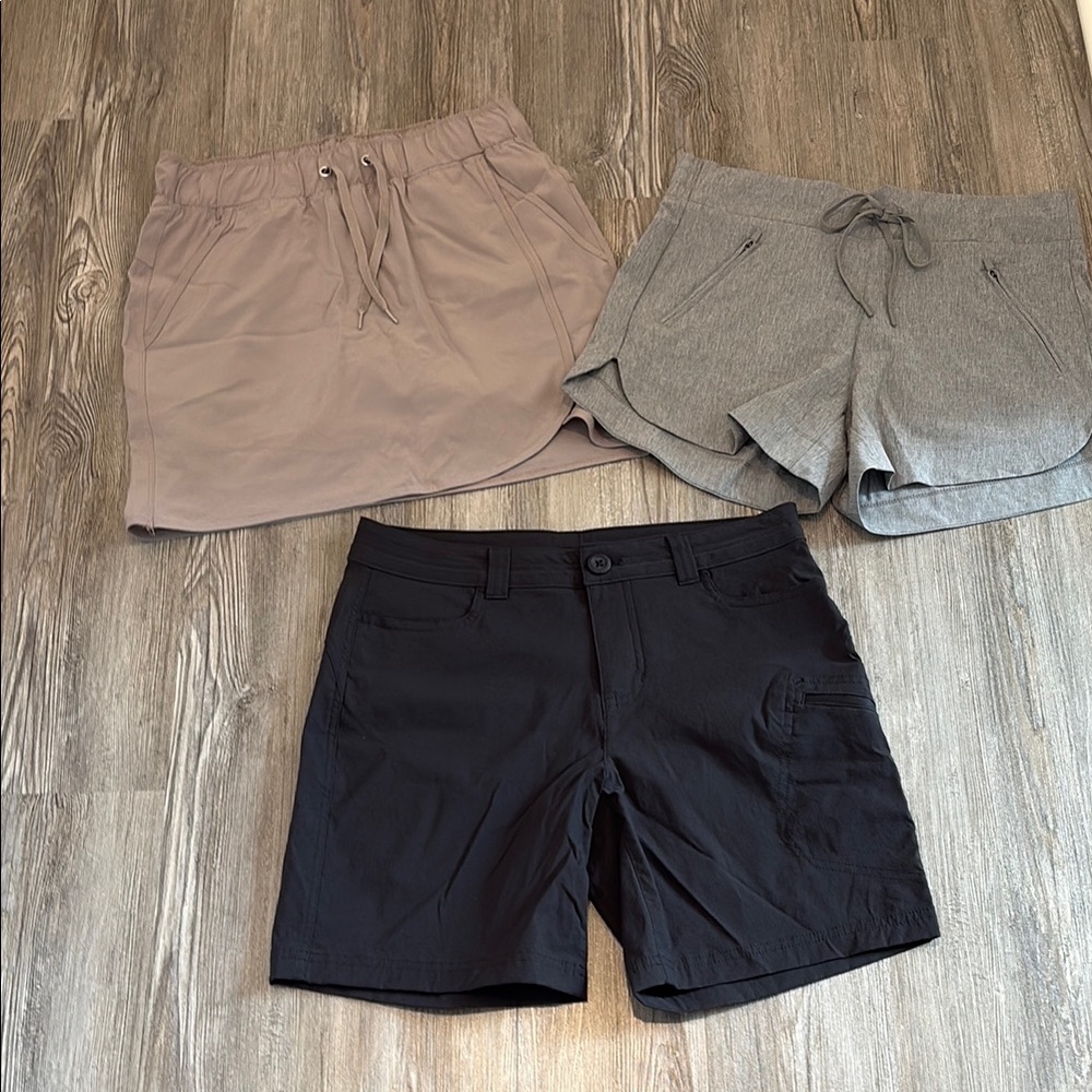 Bundle of 3 Women's Athletic Shorts and Skort Set - Black, Gray, Tan